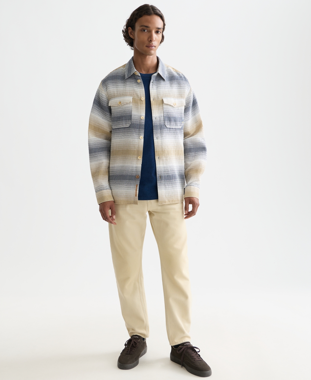 Scotch & Soda Men's Structure Stripe Waffle Long Sleeve Shirt