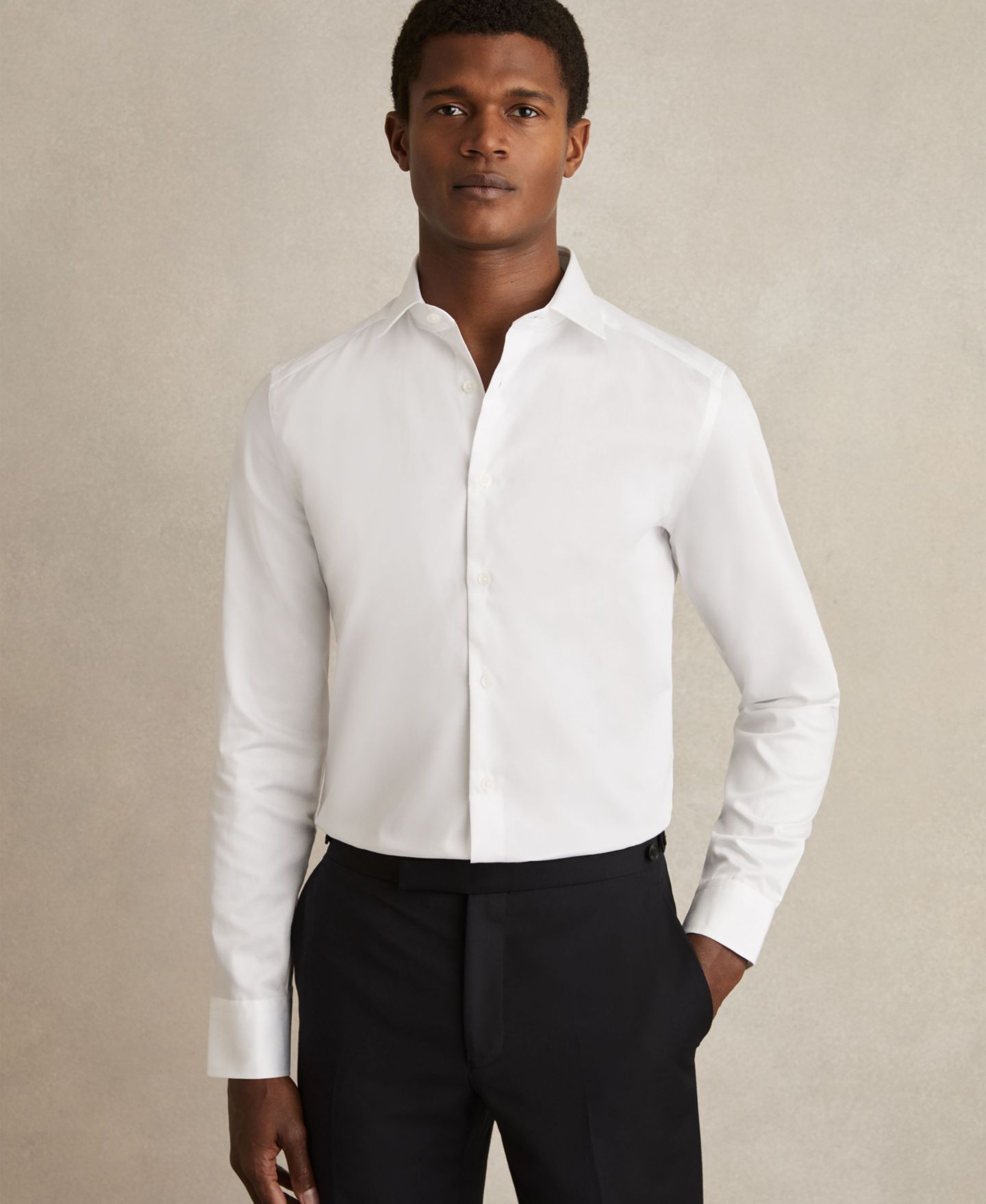 Мужская рубашка REISS Remote Slim-Fit Cotton-Satin Cutaway-Collar Dress Shirt, цвет: Белый — фото 1