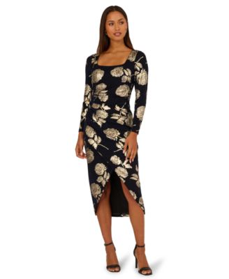 Adrianna Papell - Women's Floral Metallic Long-Sleeve Dress