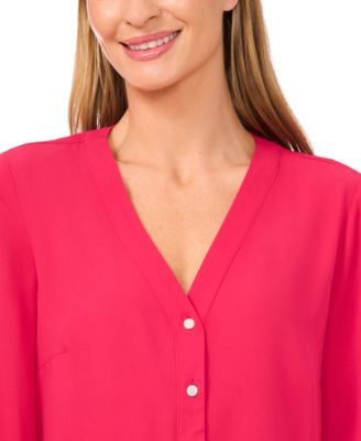 Women's V-Neck Button Down Lace Flounce Trim Top