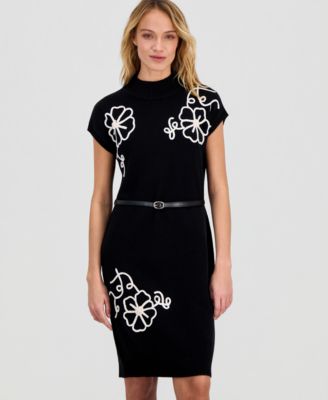 Women's Floral-Embroidered Sweater Dress