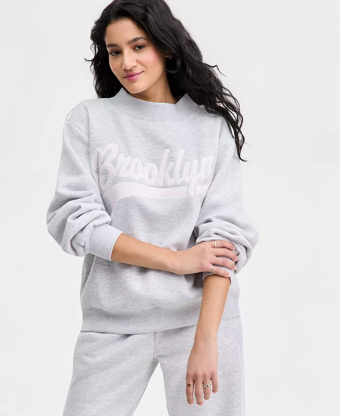 Juniors' Oversized Mock-Neck Sweatshirt