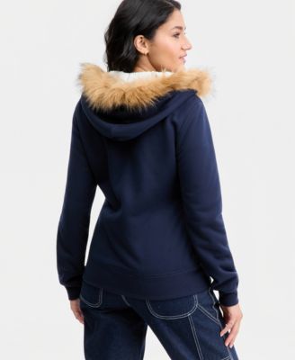 Juniors' Faux-Fur-Trim Hooded Sweatshirt