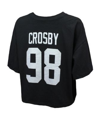 Women's Maxx Crosby Black Las Vegas Raiders Swarovski Crystals Boxy Cropped Name Number T-Shirt