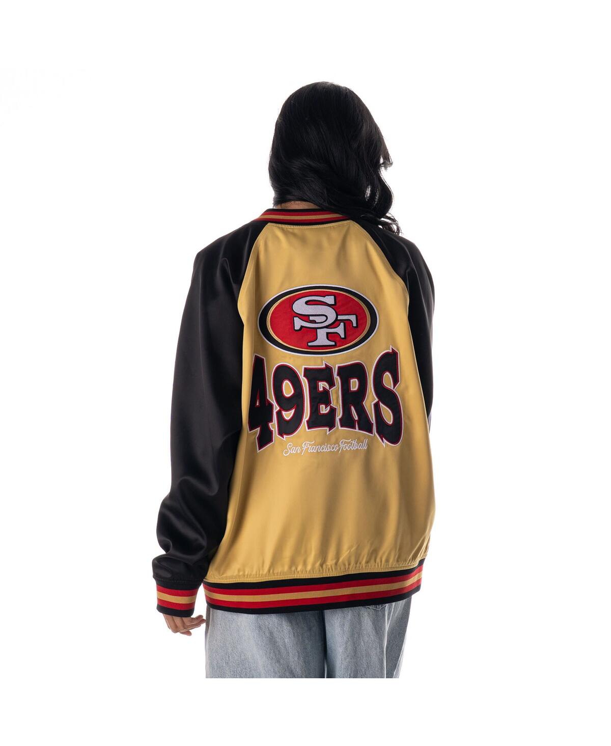The Wild Collective Women's Gold San Francisco 49ers Oversized Satin Raglan Full-snap Bomber Jacket In Gold