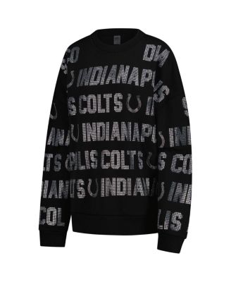 Women's Black Indianapolis Colts Oversized Hype Era Rhinestone Text Sweatshirt