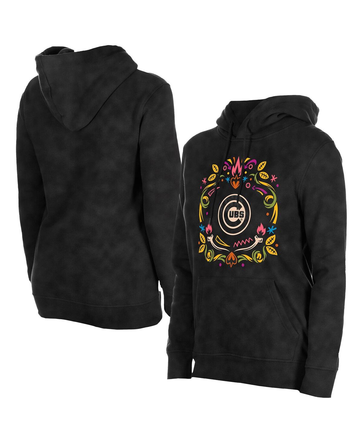 New Era Women's Black Chicago Cubs Dia De Muertos Mineral Wash Hoodie Sweatshirt