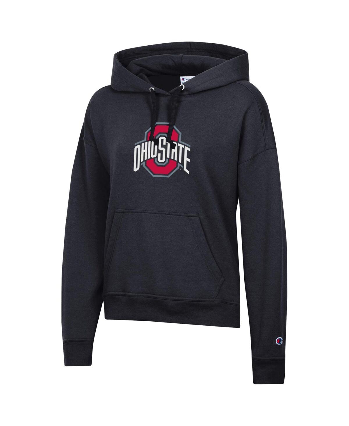 Champion Women's Black Ohio State Buckeyes Powerblend Fleece Pullover Hoodie In Black