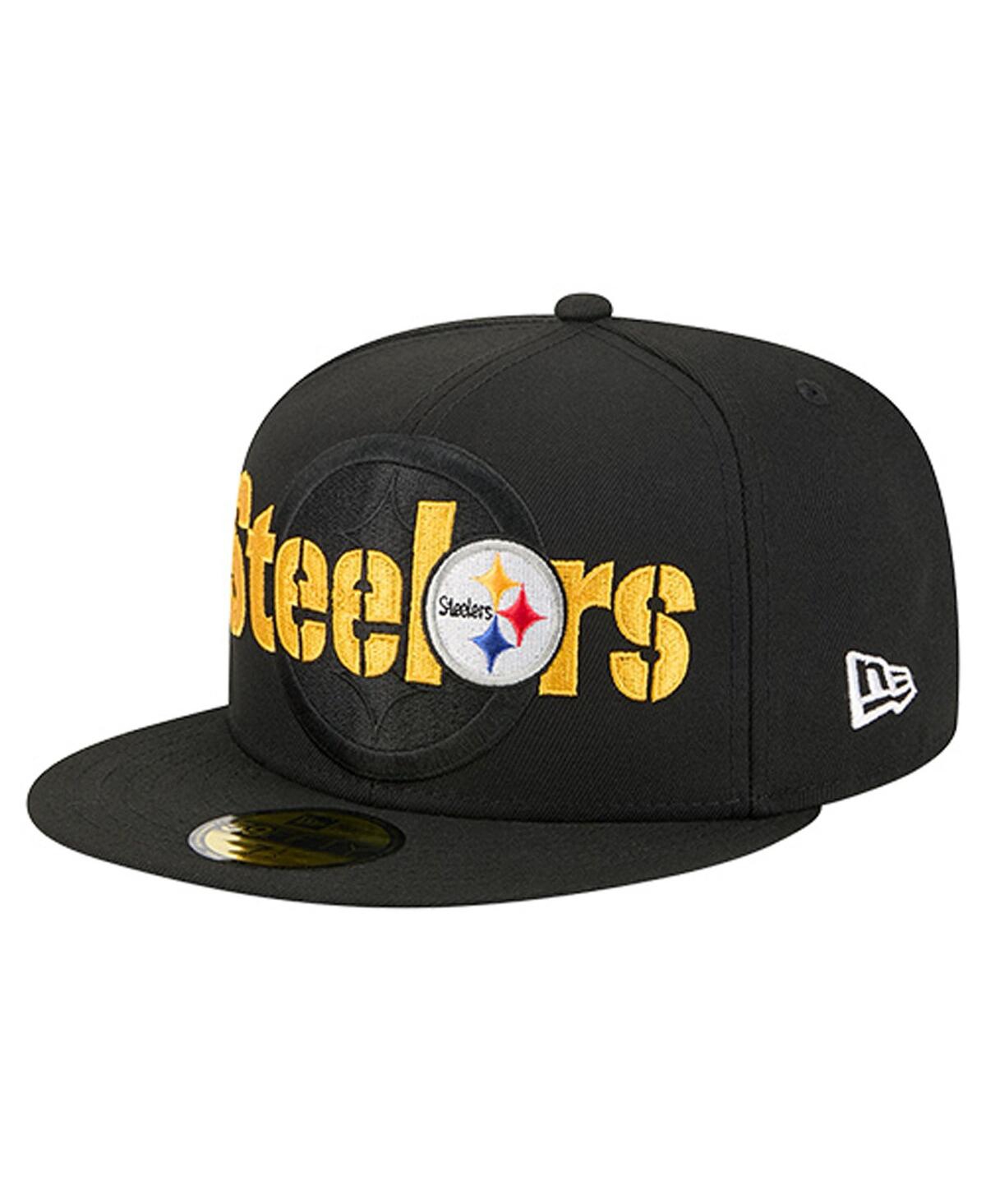 New Era Men's Black Pittsburgh Steelers Overlap Wordmark 59FIFTY Fitted Hat