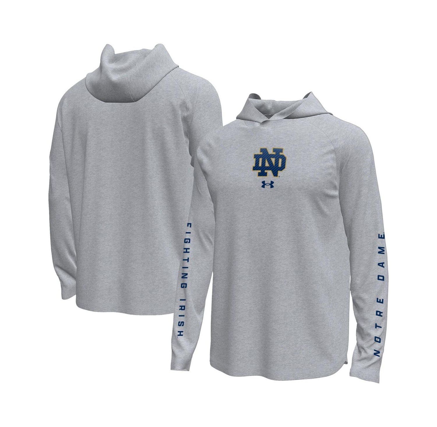 Men's Gray Notre Dame Fighting Irish Tech Stretch Long-Sleeve Hooded T-Shirt
