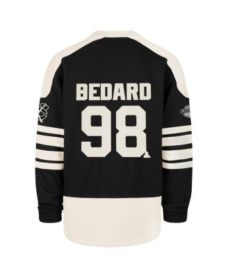 Men's Connor Bedard Black Chicago Blackhawks Player Name Number Sweep Check Eternal Lacer Sweatshirt