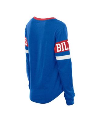 Women's Blue Buffalo Bills Plus Size Throwback Lace-Up Long Sleeve T-Shirt