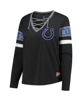 Women's Black Indianapolis Colts Plus Size Throwback Lace-Up Long Sleeve T-Shirt