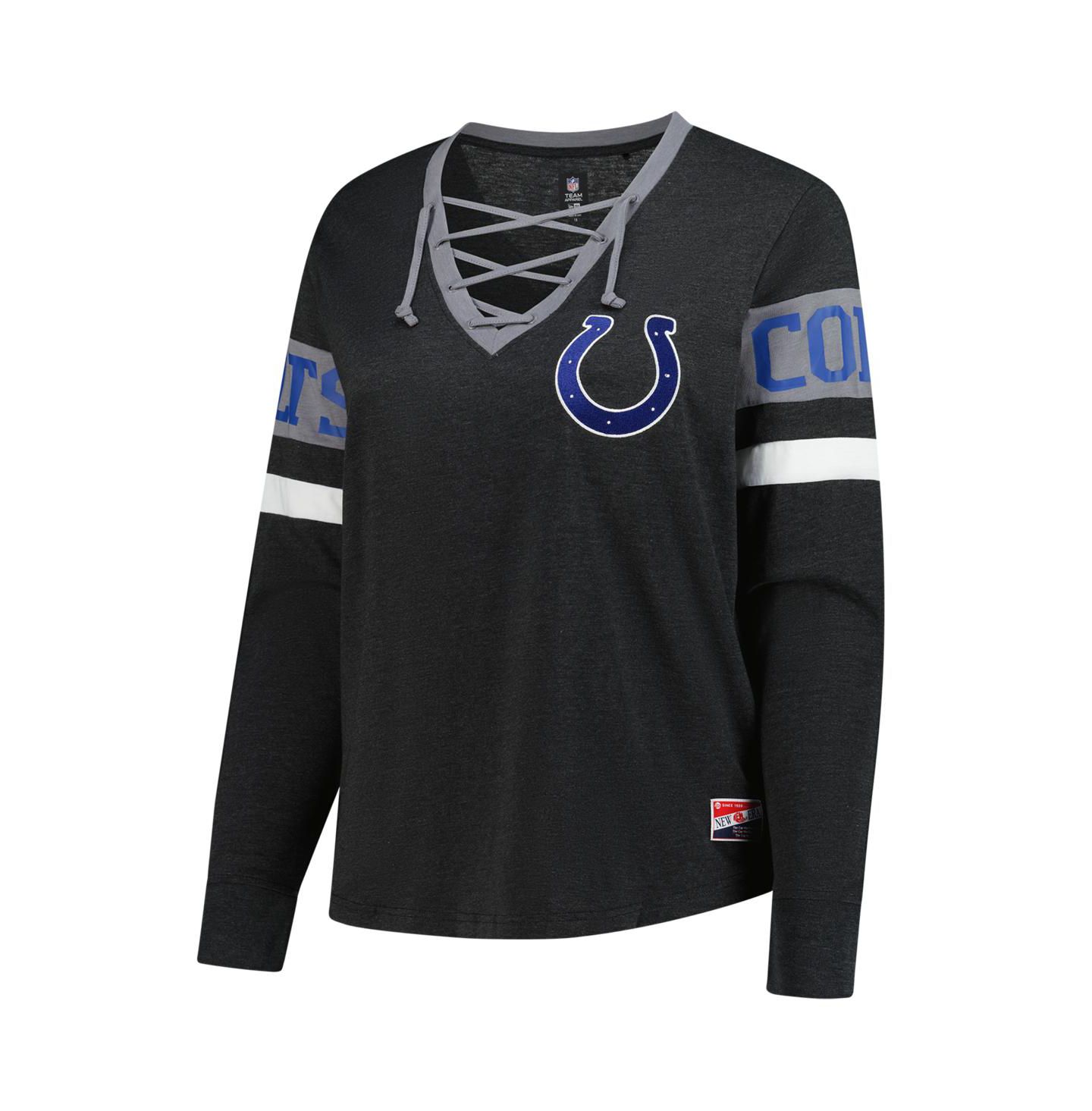 Женская футболка New Era Black Indianapolis Colts Plus Size Throwback Lace-Up Long Sleeve — фото 4
