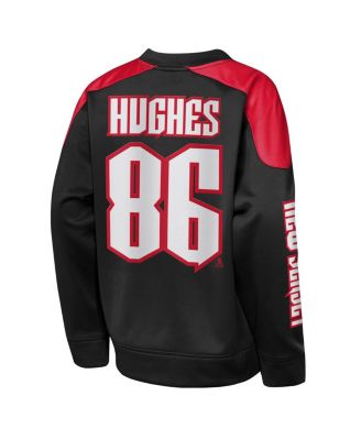 Big Boys and Girls Jack Hughes Black New Jersey Devils Best Defense Name Number Crewneck Sweatshirt