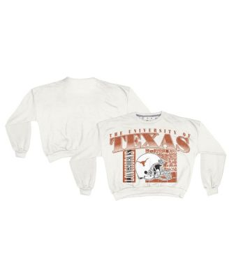 Pressbox - Women's White Texas Longhorns Oversized Janice Retro Waist-Length Sweatshirt