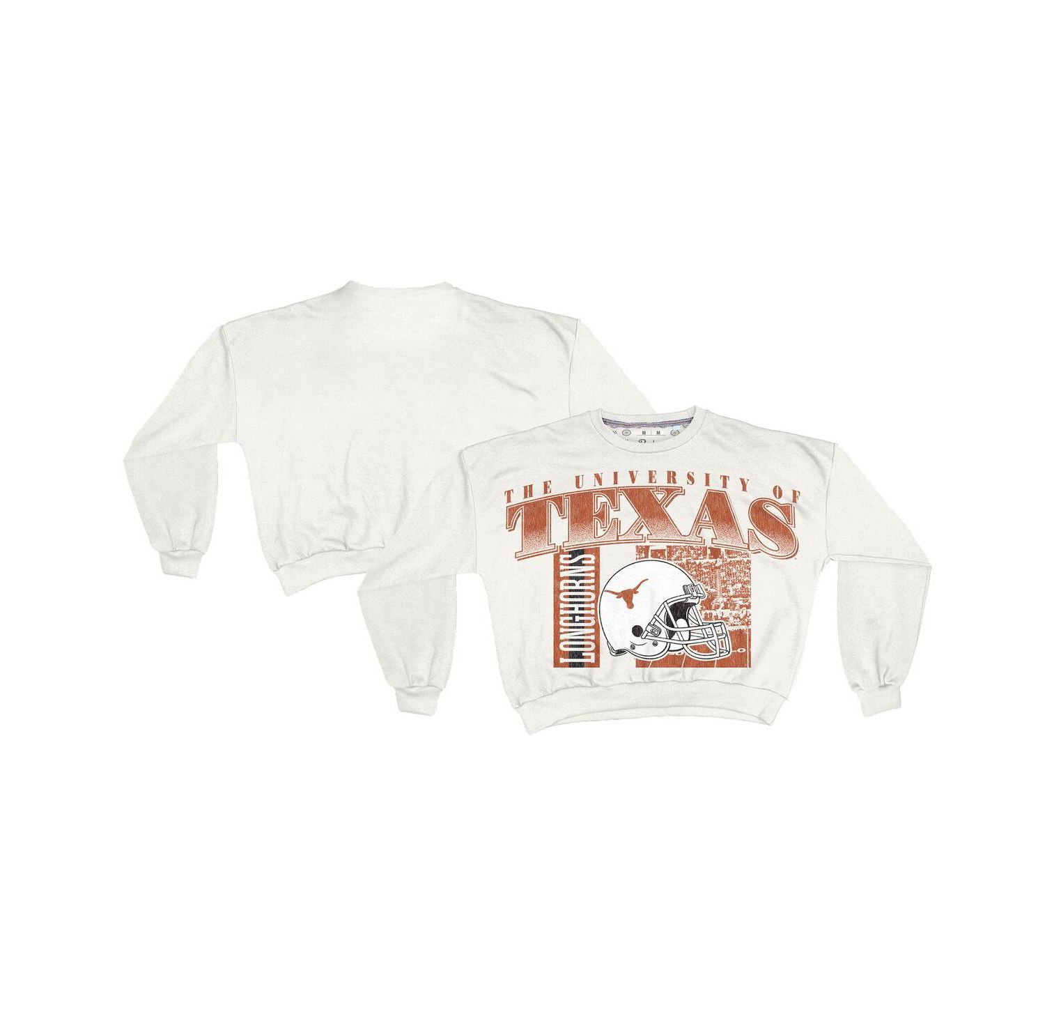Women's White Texas Longhorns Oversized Janice Retro Waist-Length Sweatshirt