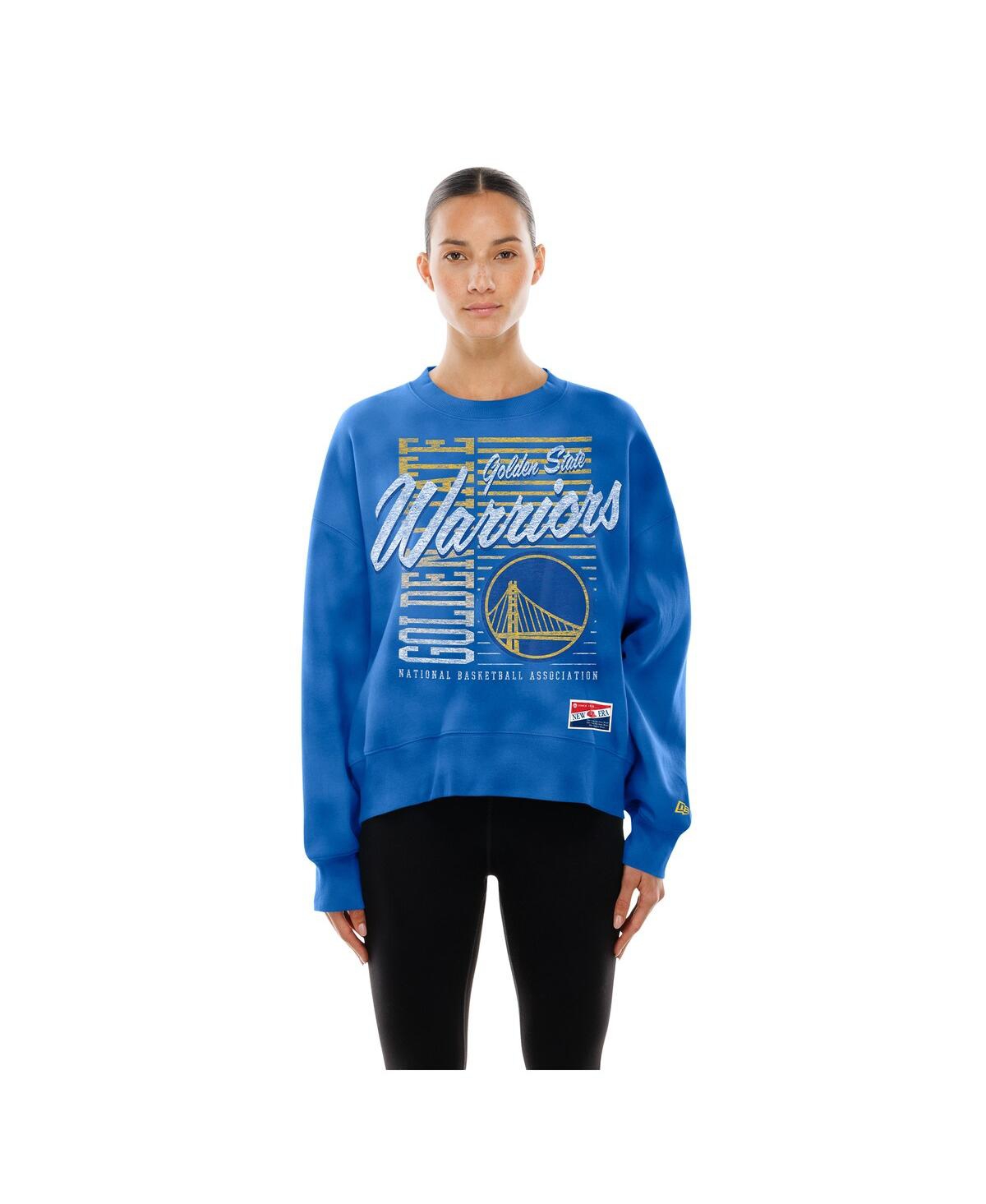 New Era Women's Royal Golden State Warriors Boxy Throwback Mineral Wash Sweatshirt In Blue