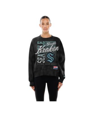 Women's Black Seattle Kraken Oversized Throwback Mineral Wash Sweatshirt