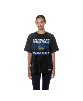 Women's Black Golden State Warriors Throwback Mineral Wash Oversized T-Shirt