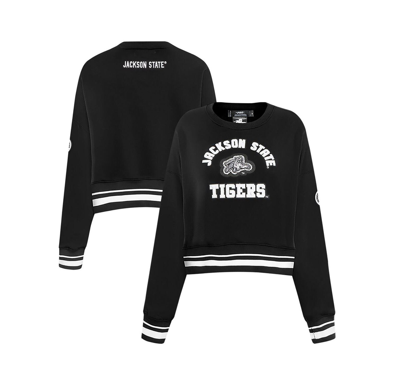 Women's Black Jackson State Tigers Cropped Pullover Sweatshirt