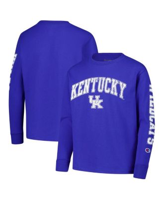 Champion - Big Boys and Girls Royal Kentucky Wildcats Distressed Arch Over Logo Long Sleeve T-Shirt