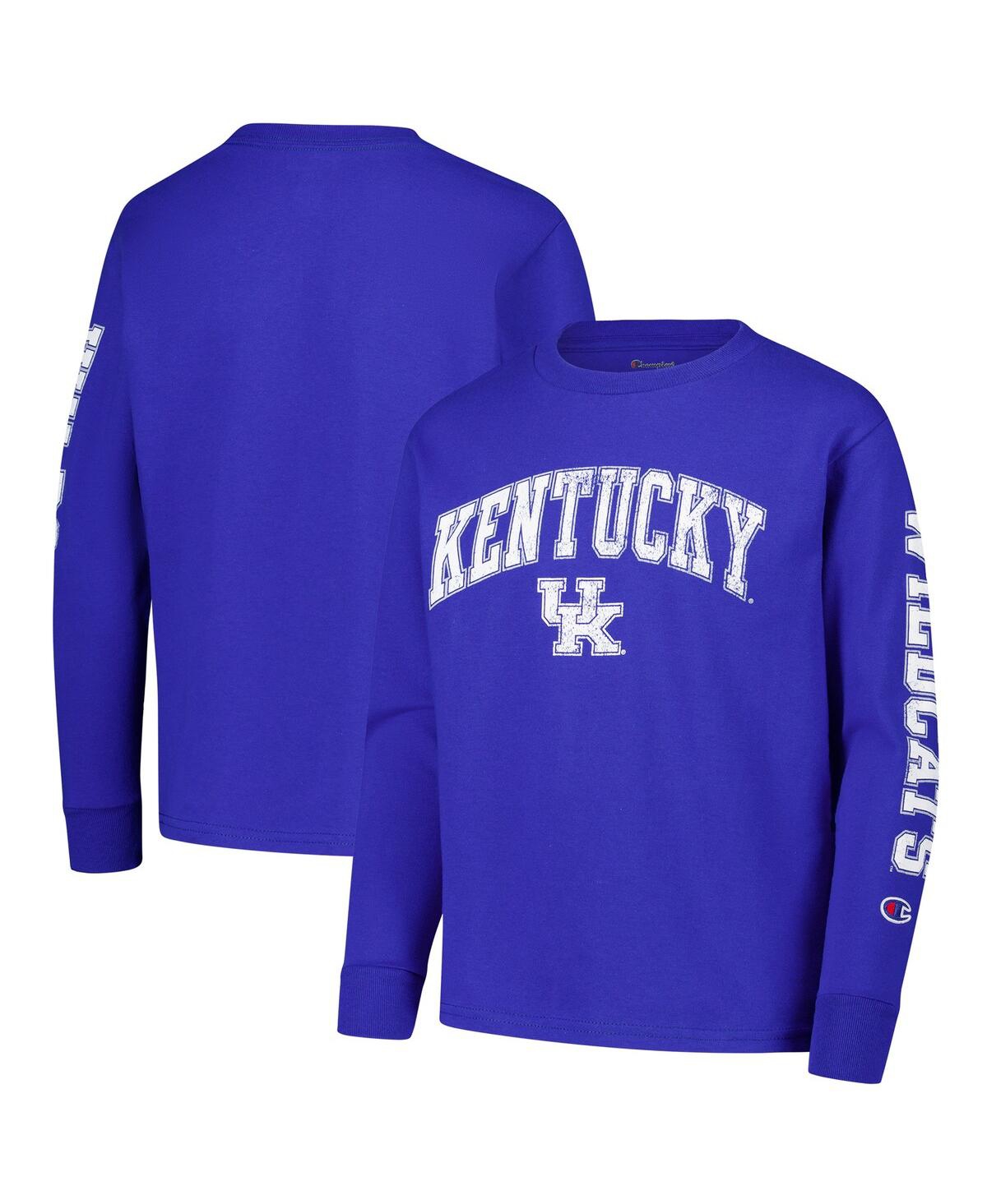 Champion Big Boys and Girls Royal Kentucky Wildcats Distressed Arch Over Logo Long Sleeve T-Shirt