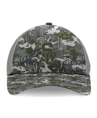 Men's Gray USC Trojans OHT Military Appreciation Pledge Trucker Camo Adjustable Hat