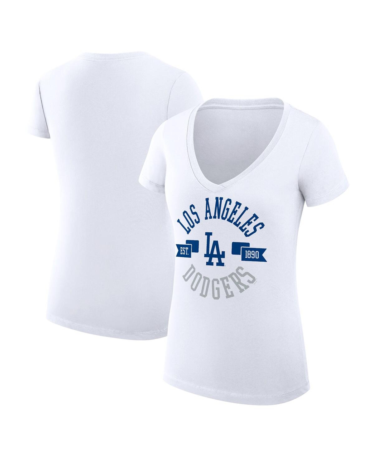 G-iii 4her By Carl Banks Women's White Los Angeles Dodgers Super-slim Fit Lightweight City Graphic V-neck T-shirt In White