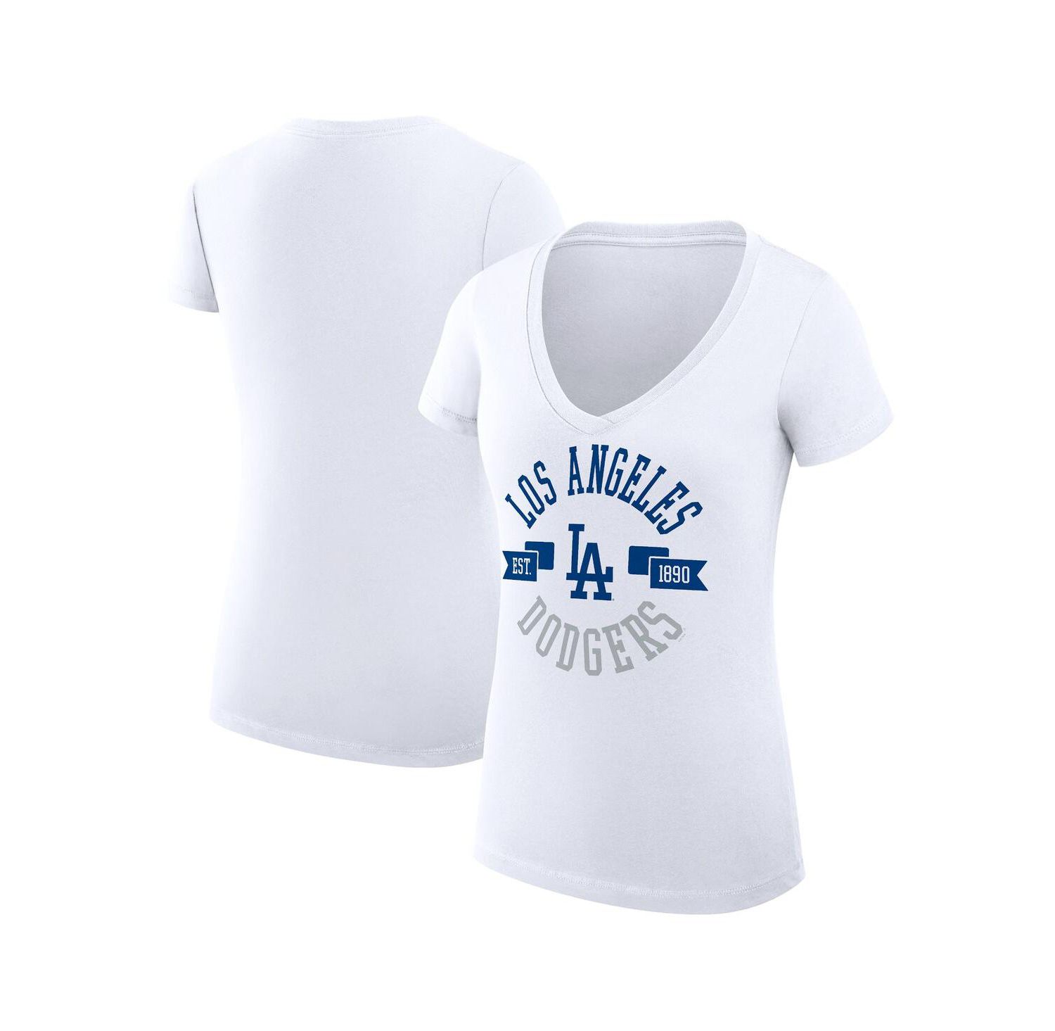 Women's White Los Angeles Dodgers Super-Slim Fit Lightweight City Graphic V-Neck T-Shirt