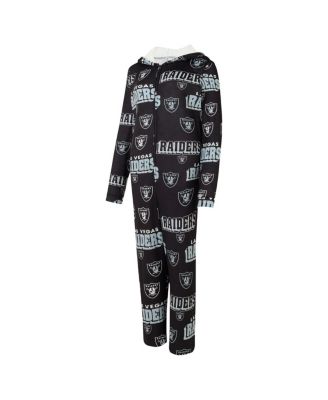 Women's Black Las Vegas Raiders Roadway Allover Print Microfleece Full-Zip Union Suit