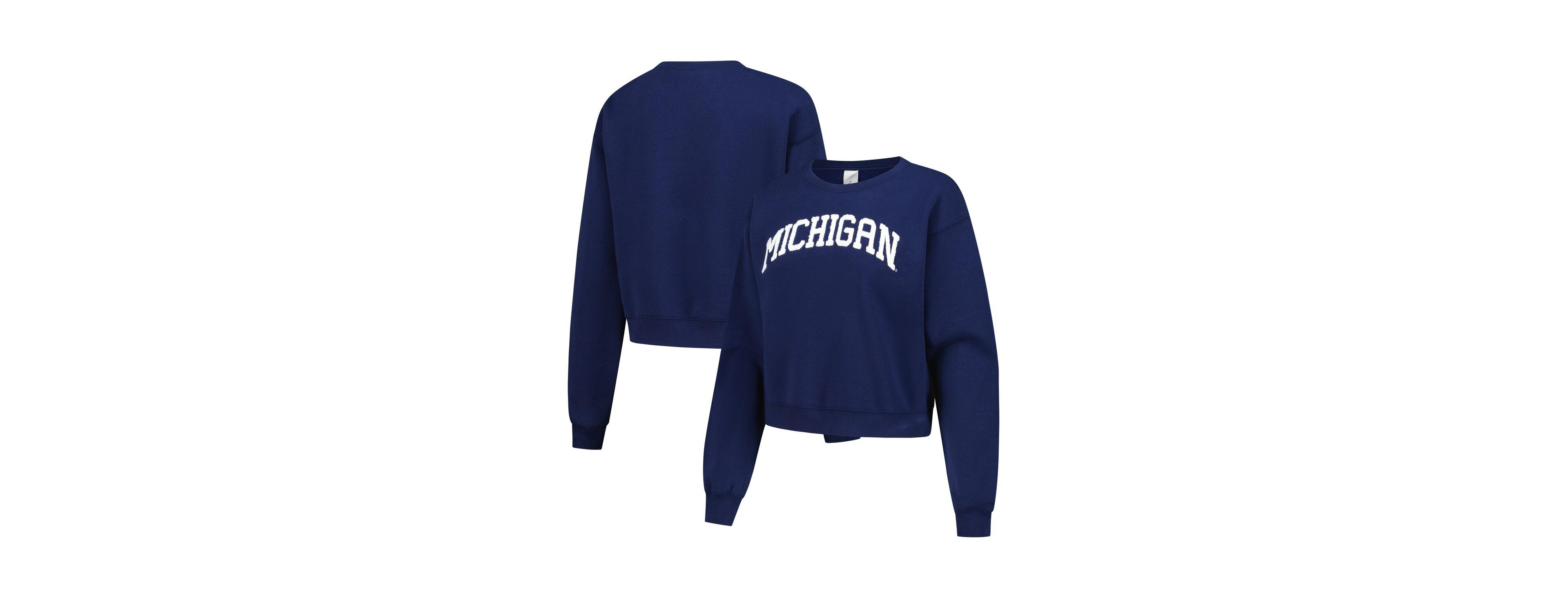 ZooZatz Women's Navy Michigan Wolverines Chenille Cropped Sweatshirt