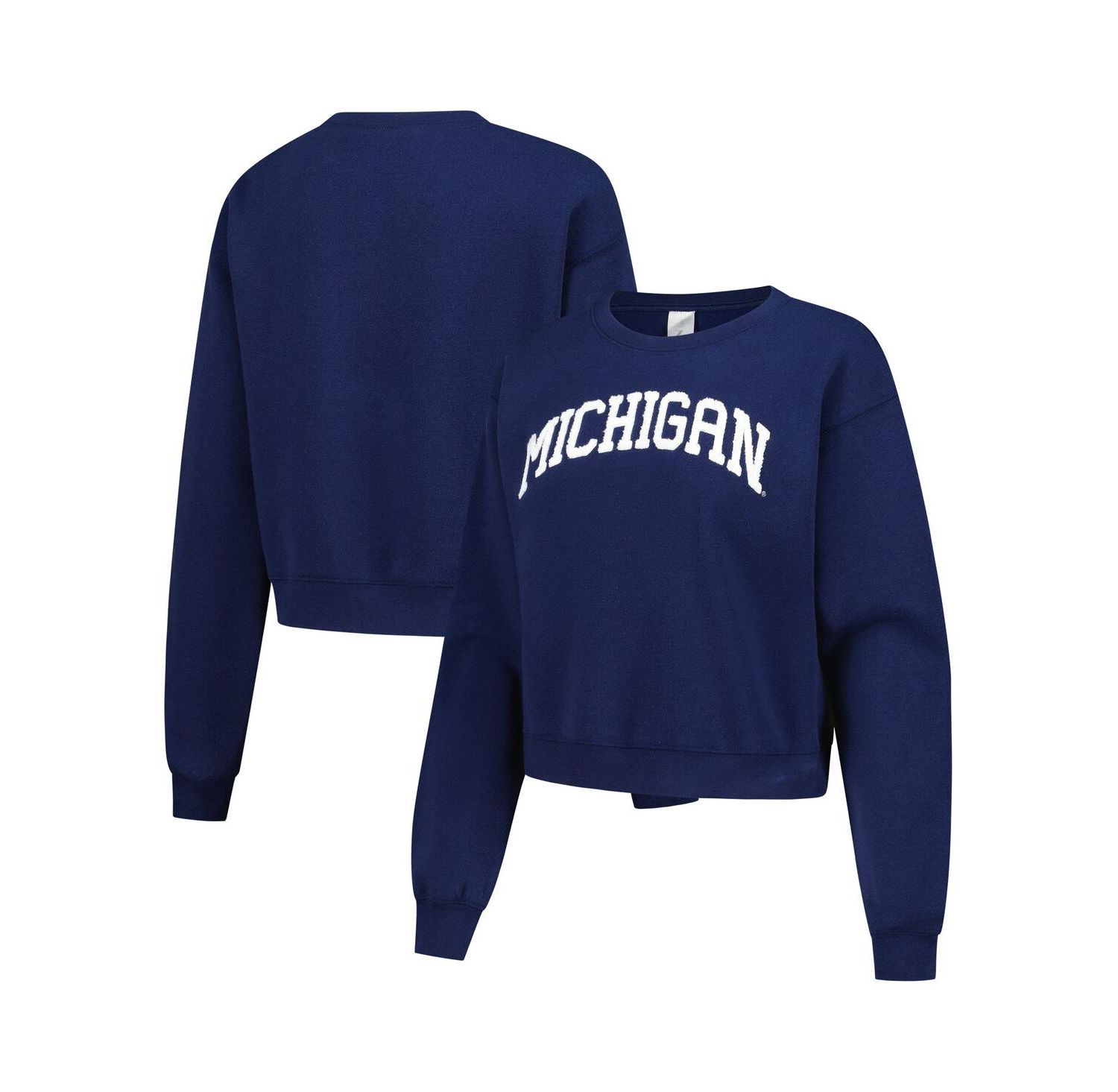Women's Navy Michigan Wolverines Chenille Cropped Sweatshirt