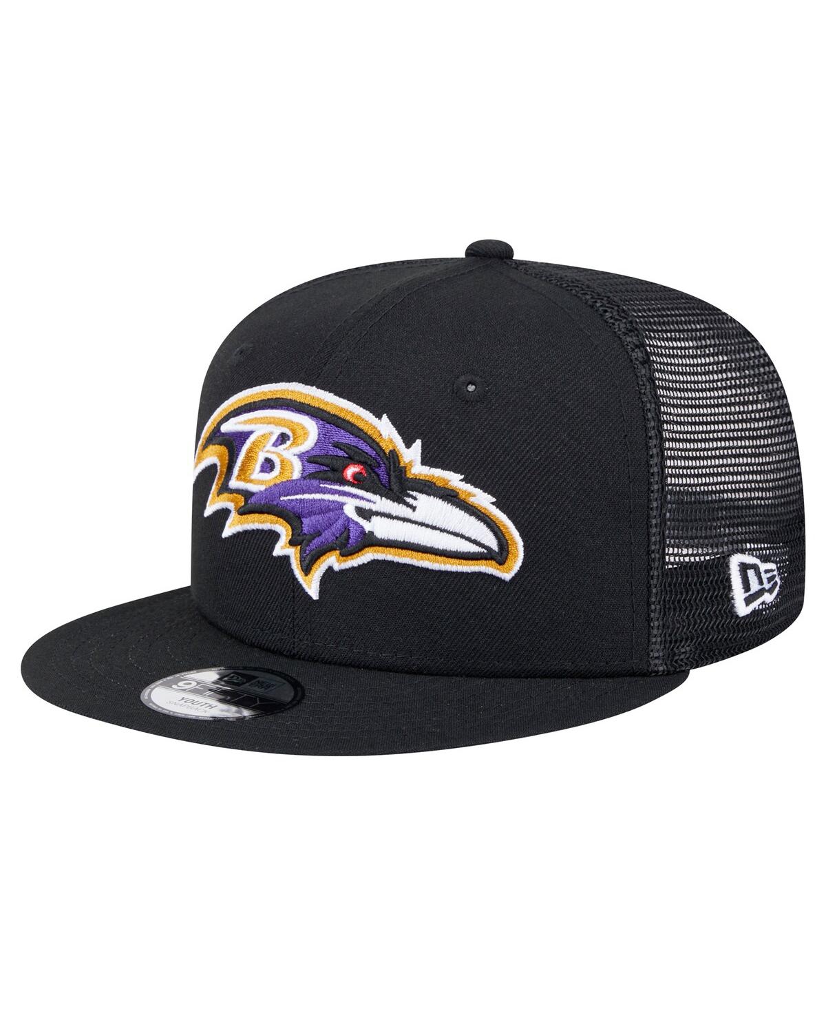 New Era Big Boys and Girls Black Baltimore Ravens Main Trucker 9FIFTY Snapback Hat