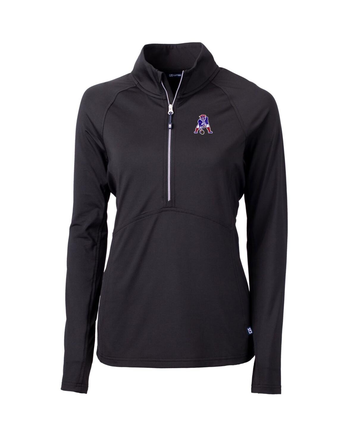 Cutter & Buck Women's Black New England Patriots Throwback Logo Adapt Eco Knit Stretch Half-zip Pullover Sweatshir In Black