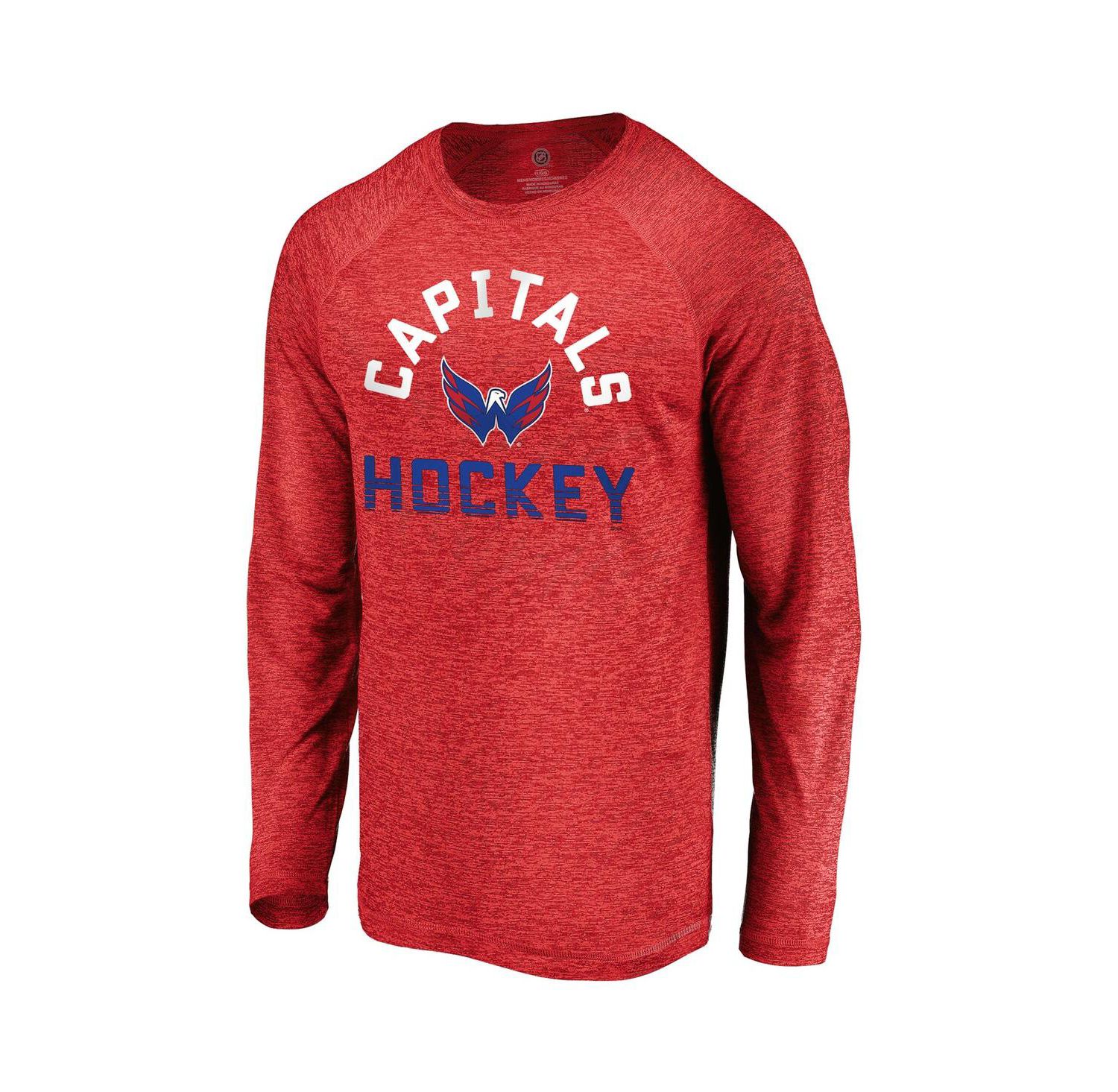 Men's Athletic Red Washington Capitals Iconic Striated Breezer Raglan Long Sleeve T-Shirt