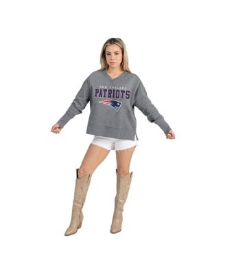 Women's Gray New England Patriots French Terry V-Neck Pullover Sweatshirt