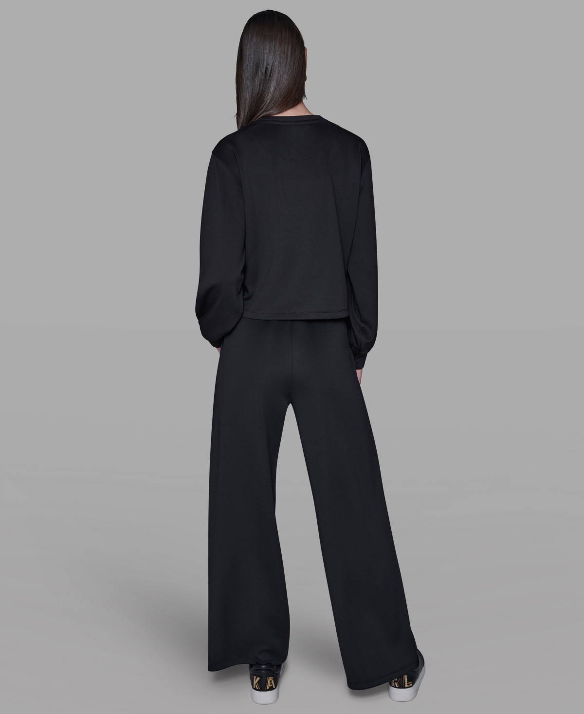 Karl Lagerfeld Petite Long-sleeve Pull-on Sweater In Black