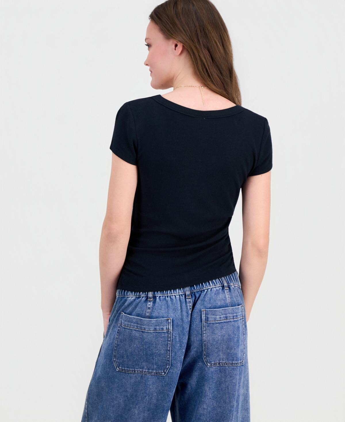 Self Esteem Juniors' Side-Ruched Ribbed-Knit T-Shirt