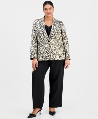 Plus Size Leopard-Print Blazer