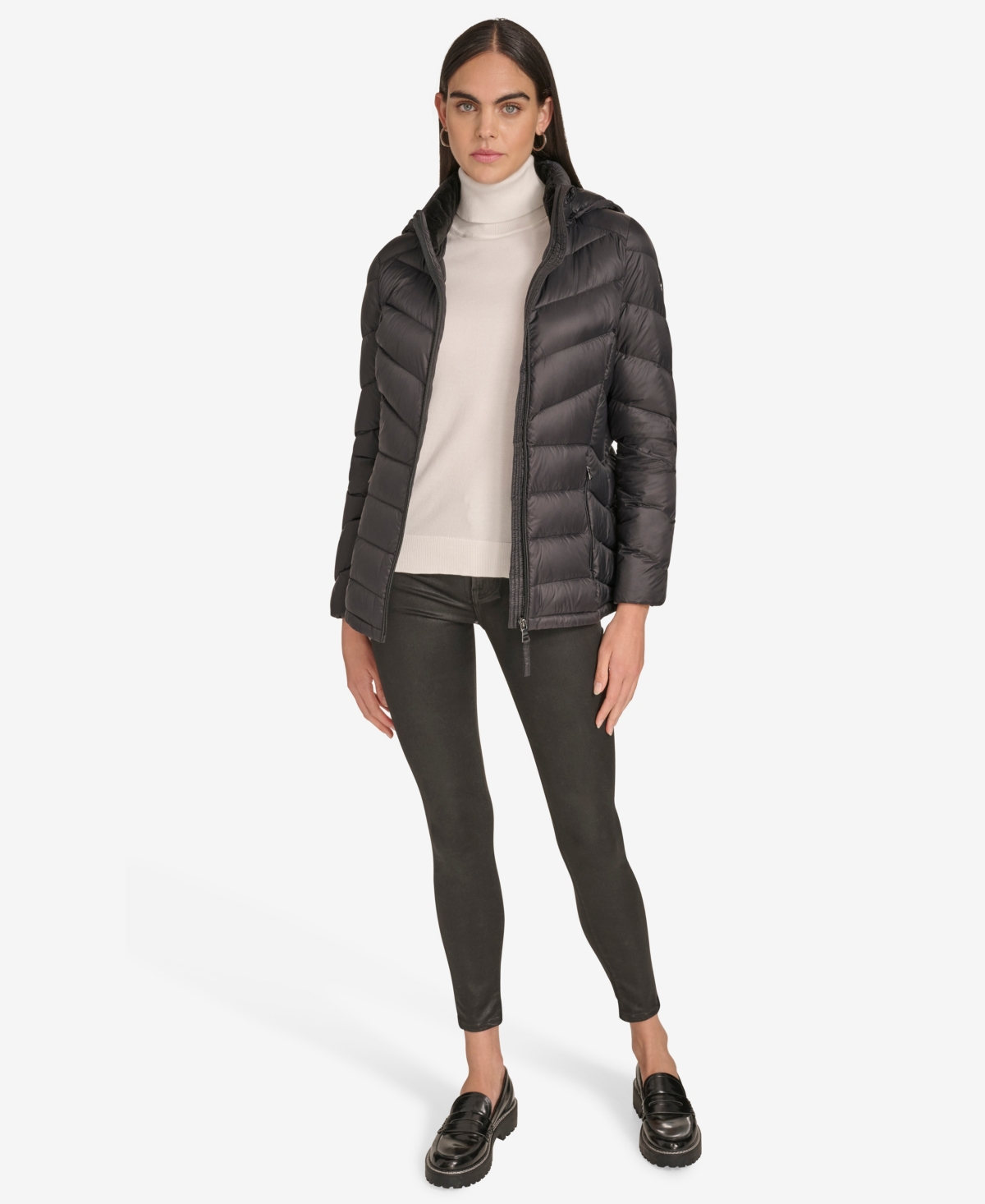 Calvin Klein Women's Short Faux Fur Collar Puffer Jacket In Brown