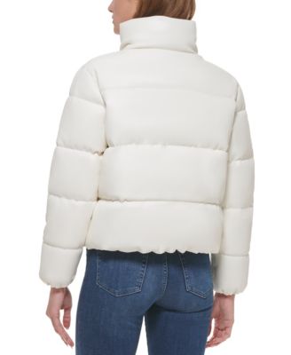 Women's Short Faux-Leather Puffer Jacket