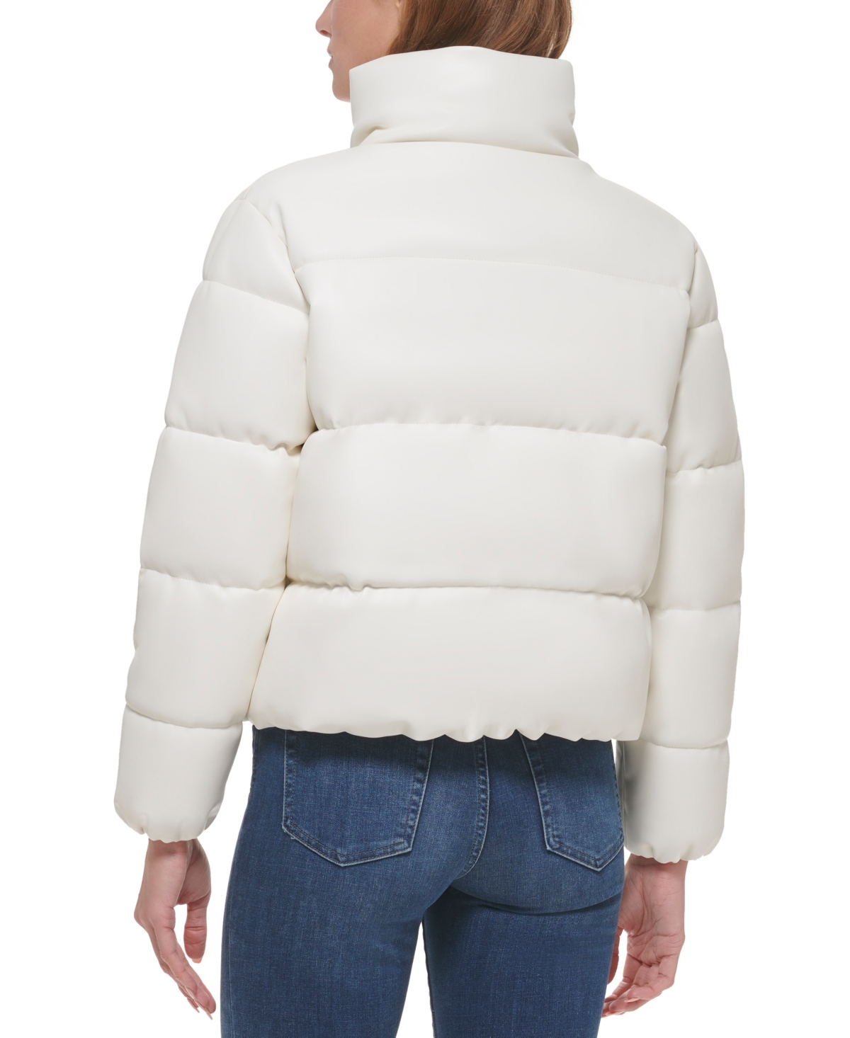 Calvin Klein Women's Short Faux-leather Puffer Jacket In Neutral