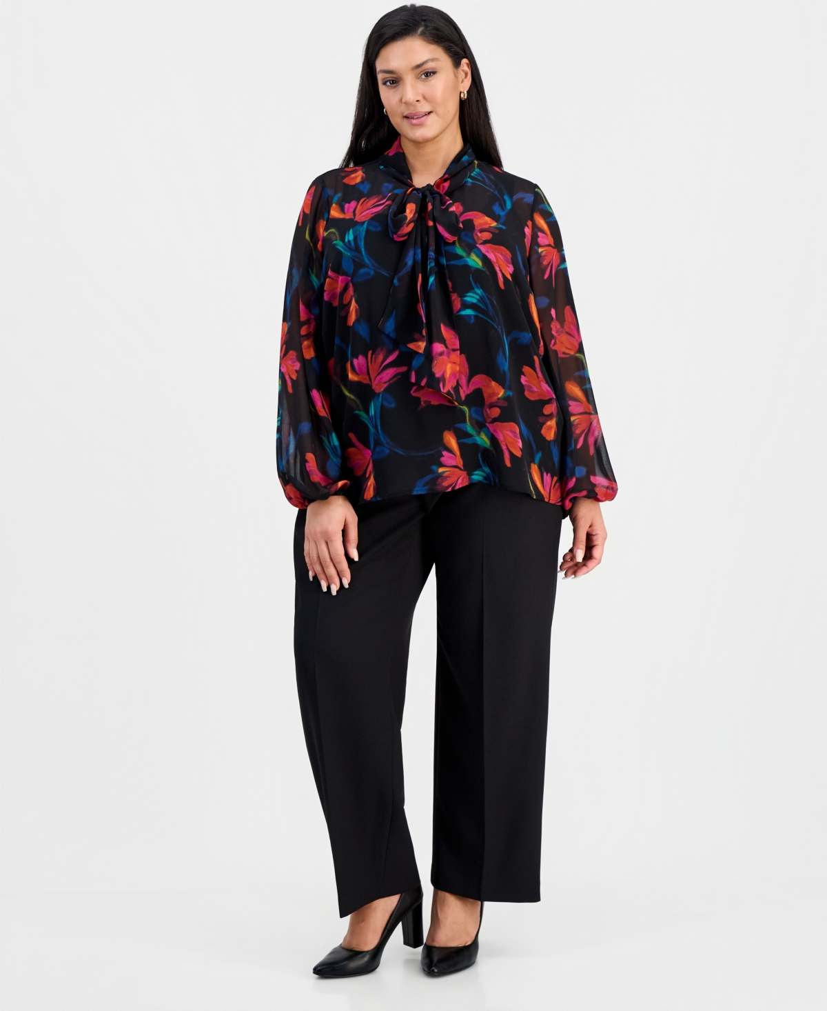Tahari Asl Plus Scarf-Neck Top