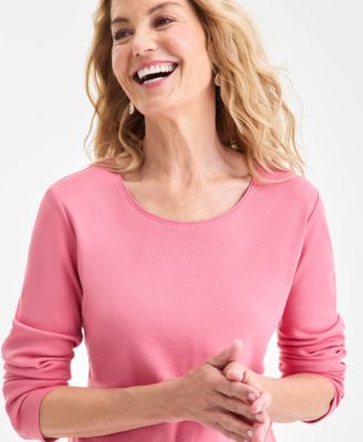 Women's Cotton Long-Sleeve Scoop-Neck Top