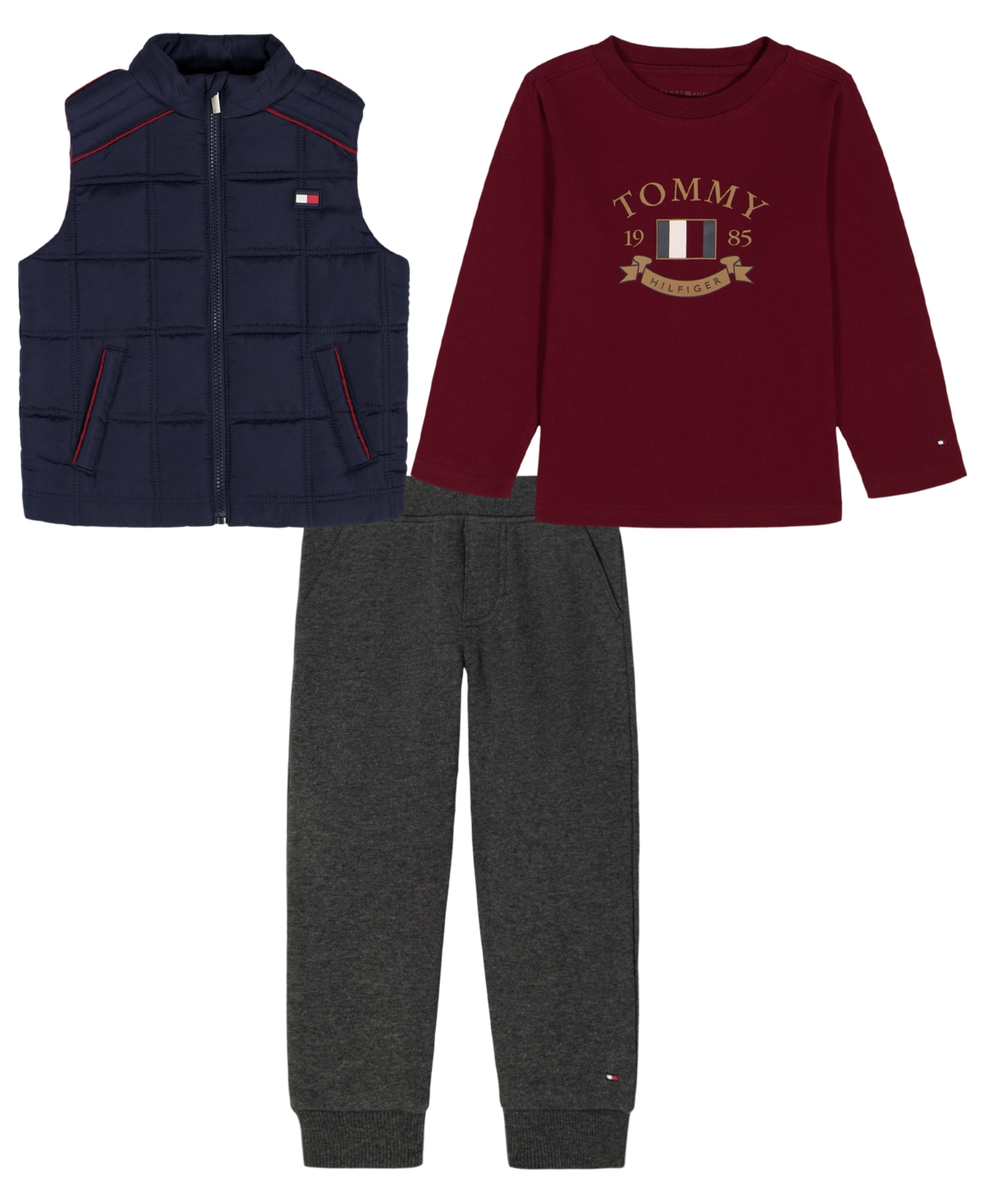 Tommy Hilfiger Babies' Boys Toddler 2t-4t 3-piece Crewneck T-shirt, Vest And Jogger Set