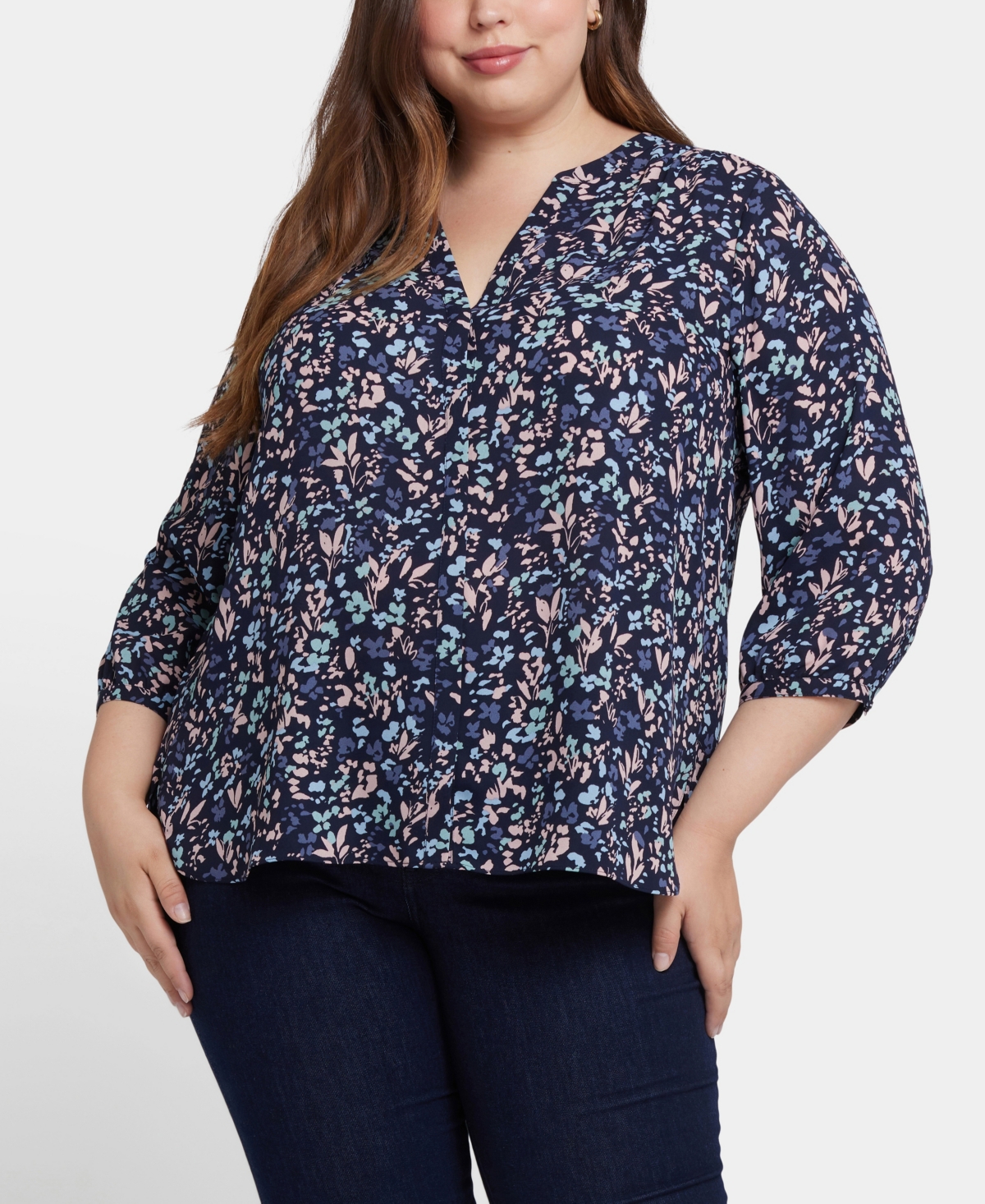 Nydj Plus Pintuck V-Neck Top