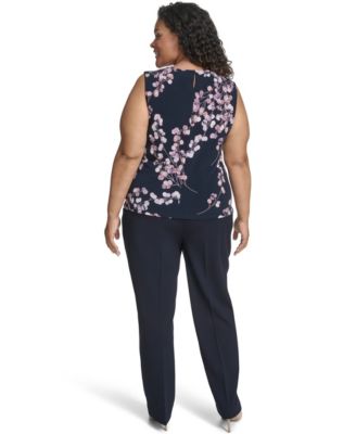Women's Plus Size Printed Sleeveless Scoop Neck Top