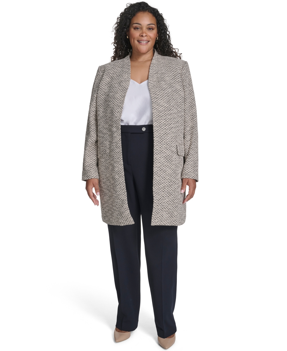 Calvin Klein Plus Size Collarless Shoulder Padded Jacket In Gold