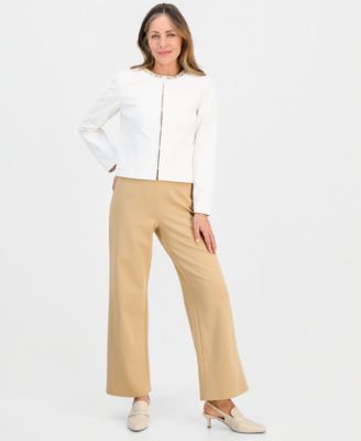 JM Collection - Petite Embellished-Neck Long-Sleeve Jacket